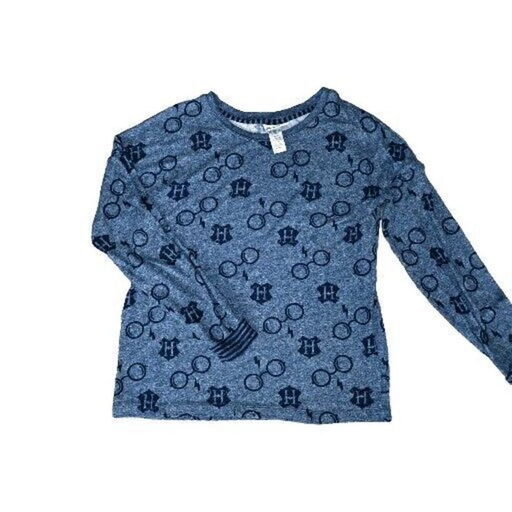 Harry Potter Wizarding World Blue Long Sleeve Pajama Top Hogwarts Crest‎ Medium